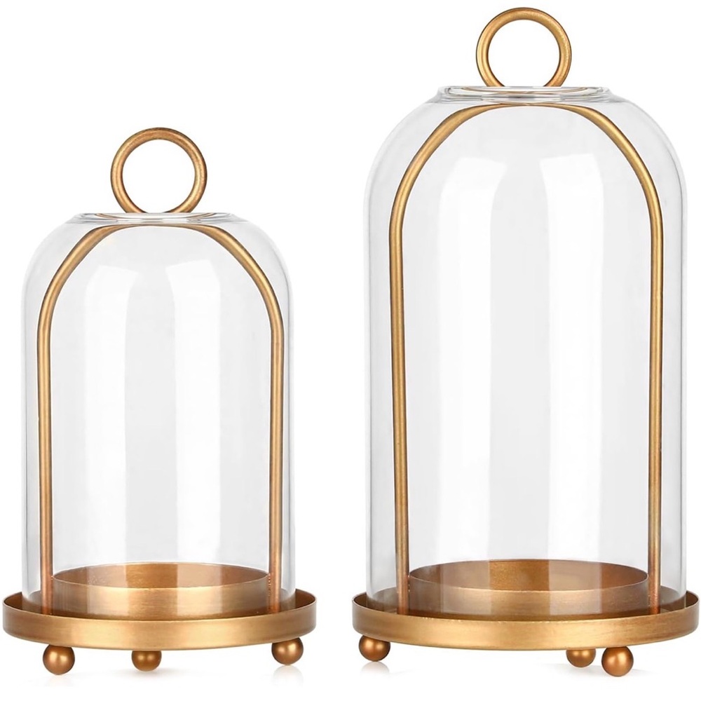 Vintage Brass Metal Candle Lantern with Thick Glass Dome 2